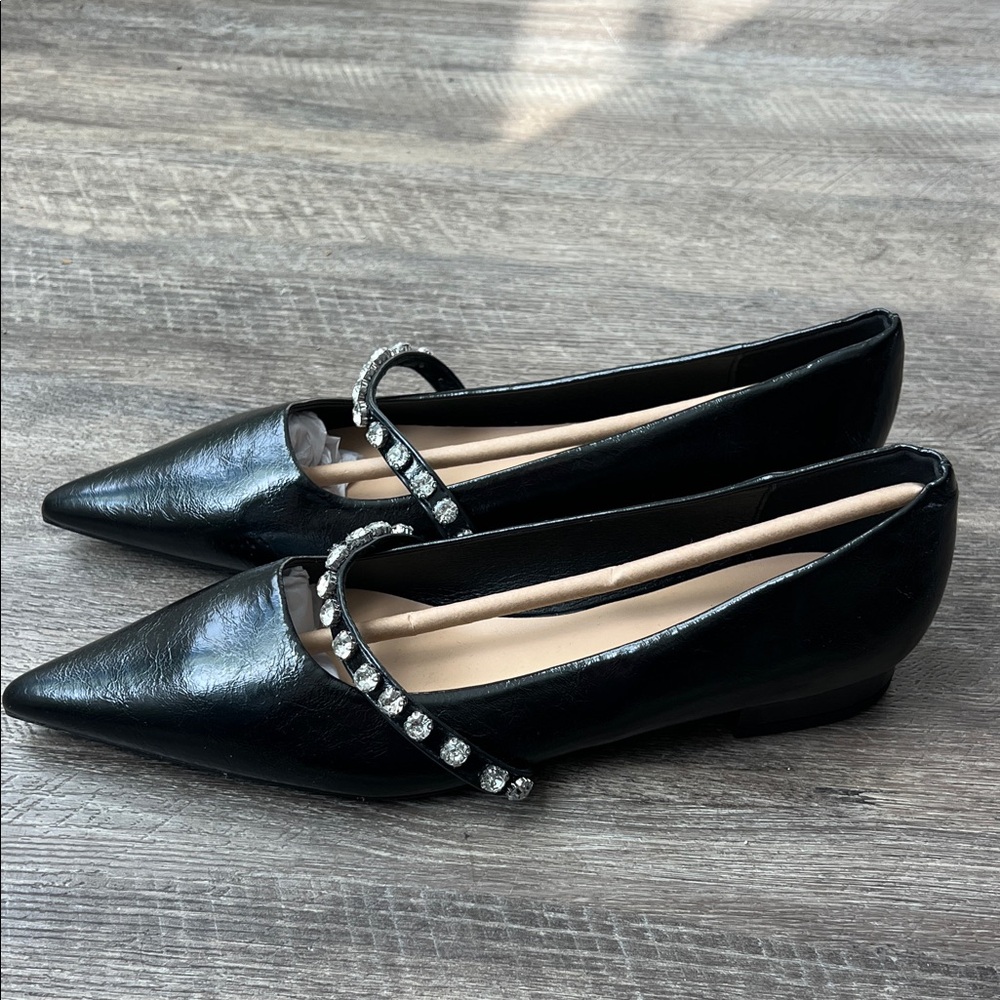 C Paravano Crystal Flats Black Sz 8,5/9 NWT